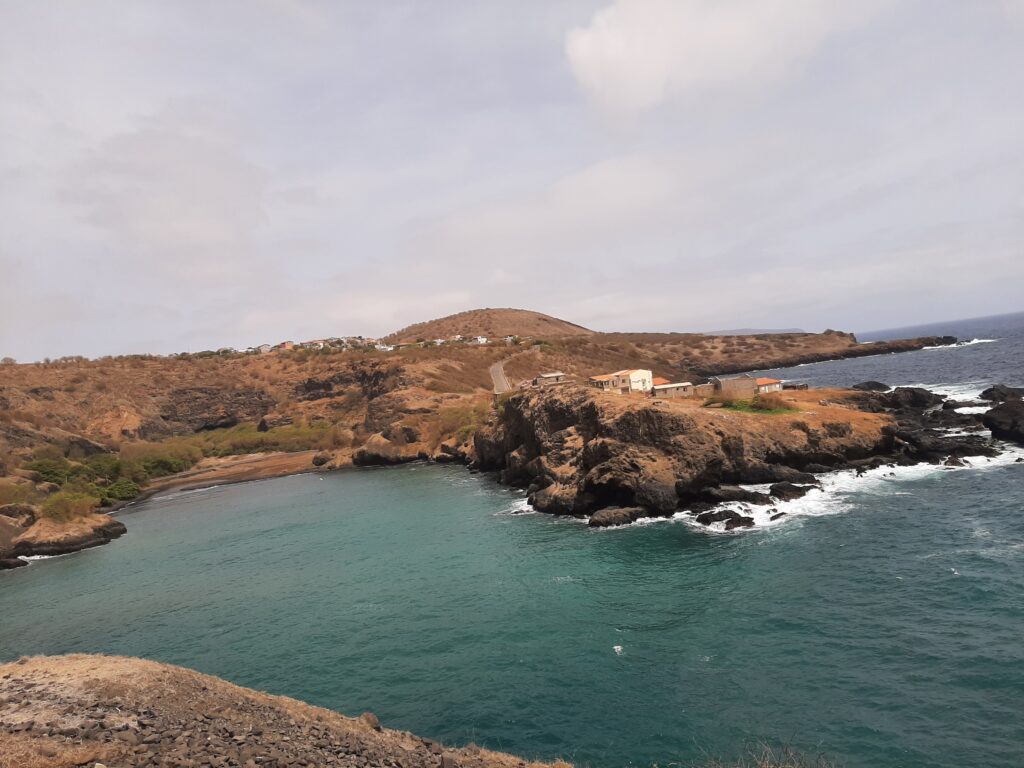 Turquoise Atlantic Ocean and sandy beach on Santiago Island, Cape Verde, tropical paradise scenery