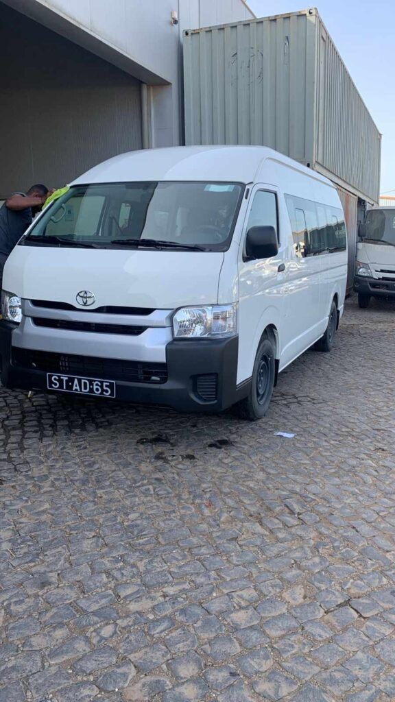 Tour bus in Mindelo, São Vicente, Cabo Verde – transporting cruise passengers for full-day island excursions