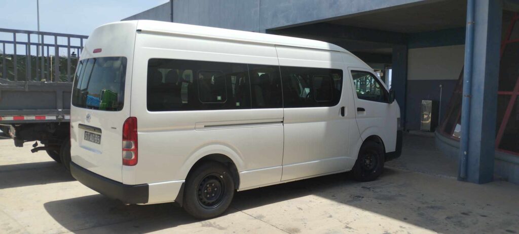 Tour bus in Mindelo, São Vicente, Cabo Verde – transporting cruise passengers for full-day island excursions
