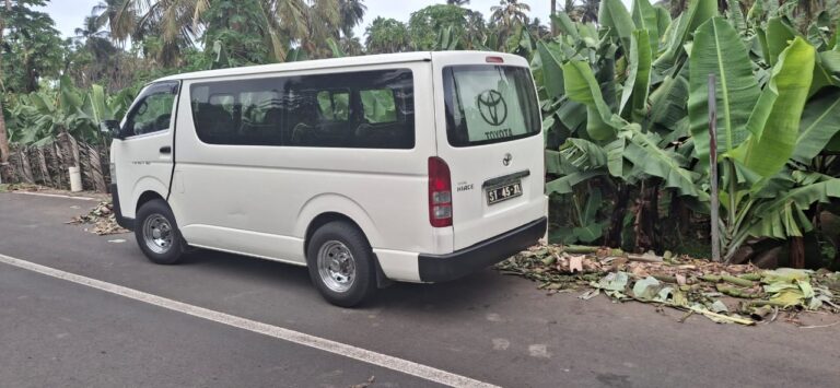 Minibus transporting tourists on a full-day scenic tour of Santo Antão Island, Cabo Verde